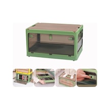 Sones Katlanabilir Plastik Saklama Kutusu Tekerlekli İstiflenebilir Depolama Düzenleyici 37 X 26,5 X 22 Cm, Renk: Yeşil Ahşap Kapak