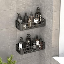 Deconox 2'li Set Siyah Yapışkanlı Banyo Duş Rafı - 27x12 Cm Matkapsız Montaj Şampuanlık Ve Mutfak Baharatlık Organizeri Aahşap