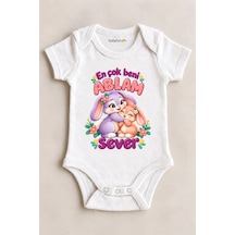Babylimon En Çok Beni Ablam Sever Beyaz Kısa Kollu Çıtçıtlı Bebek Zıbını Beyaz - 930083818 Beyaz