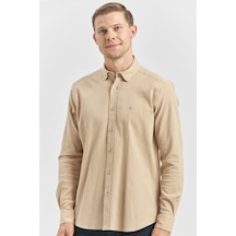 İmza Kayısı Uzun Kollu Gofreli Biyeli %100 Pamuk Casual Slim Fit Dar Kesim Gömlek 1004240247 Hardal
