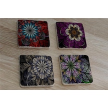 Geometrik Desenler Doğal Taş Bardak Altlığı 4'lü Set - Natural Stone Coasters-174263 Çok Renkli