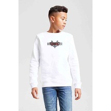 Tshirthane Mindhunter Yarasa Baskılı Unisex Çocuk Beyaz Sweatshirt Beyaz