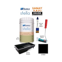 Stella Boya 4 Parçalı Set 1lt Boya - Boya Tavası- Stella İpek Fırça - Kadife Rulo Siyah - 633298875 Diğer