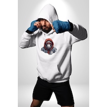 Kırmızı Gözlük Çeket Maymun Kadın Erkek Beyaz Kapüşonlu Sweatshirt Hoodie Beyaz