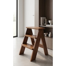 Katlanır Masif Kestane Rengi Katlanır Mutfak Merdiveni - 75 Cm Yükseklik 40 Cm Geniş Tabure