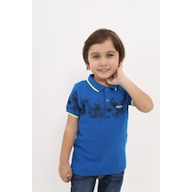 Toontoy Kids Toontoy Erkek Çocuk Baskılı Polo Yaka Düğmeli Kısa Kollu Tişört Saks