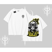Tarzsokak Meowsic Purrfect Kedi Arka Baskılı Oversize Tshirt Beyaz