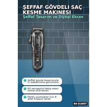 Şeffaf Gövdeli Saç Kesme Makinesi 4 Taraklı Ayarlanabilir Bıçak Lcd Ekranlı Şarjlı Bx-313657