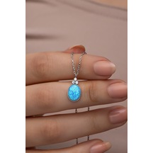 Nereze 925 Ayar Gümüş Rodyum Kaplama Oval Mavi Opal Taşlı Kolye