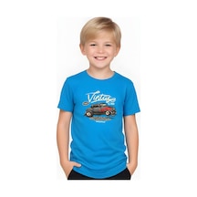 Fyk Kids Erkek Çocuk Yuvarlak Yaka İntage Car Baskılı T-shirt Mavi