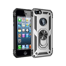 Kilifone - İphone 5 Uyumlu Kılıf Koruyucu Yüzüklü Çift Katman Vega Kapak - Gri - T9654