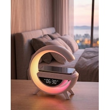 Hubrendy Tekno Rgb Gece Lambalı Kablosuz Şarj Cihazlı Bluetooth Hoparlör Dijital Saat