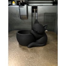 Bezos 3d Baskı Sarılan Kedi Saksı - Sevimli Dekoratif Saksı - Siyah Rengaren