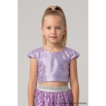 Le Mabelle Lila Pullu Kız Çocuk Crop Bluz Mor