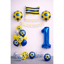Sarı Lacivert Futbol Temalı 1 Yaş Doğum Günü Balon Seti Sarı Lacivert