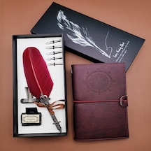 Tüylü Kalem Ve Deri Defter Set