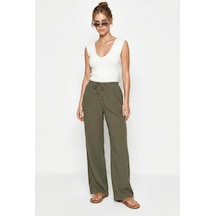 Kadın Bağcıklı Beli Lastikli Müslin Geniş Paça Pantolon Yp5502 60286190 - Haki