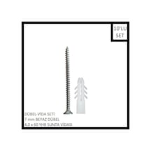 Dübel-vida Seti, Beyaz Dübel 7 Mm, 4,0x60 Yhb Sunta Vidası, 10 Adet