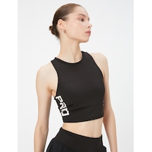 Koton Sporcu Sütyeni Halter Yaka Baskılı Kapsız Siyah 3sak30303nk Siyah