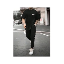 Medinenur Hng Baskılı T-shirt Eşofman Altı Jogger Rahat Kalıp Kırmızı Eşofman Takım Siyah