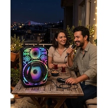 Hubrendy Tekno Taşınabilir Bluetooth Speaker Mikrofonlu Rgb Işıklı Karaoke Ses Sistemi