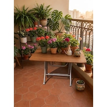 Teknor 60x90 Cm Ahşap Katlanır Masa Metal Ayaklı Portatif Çok Amaçlı Balkon, Bahçe Ve Mutfak Masası Kahverengi