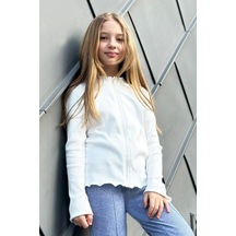 Fermuarlı Dik Yaka Kaşkorse Beyaz Hırka Beyaz