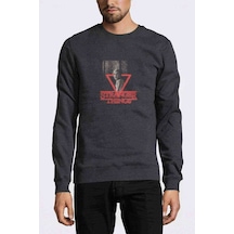 Stranger Things Eleven Üçgen Baskılı Füme Erkek Örme Sweatshirt