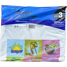 Arma Baskılı Mini Blok Poşet Torba - No : 3 - 30 x 50 CM. - Beyaz - 100 Adetlik 1 Paket