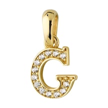 Goldkupe 14 Ayar Altın G Harfi Taşlı Kolye Ucu 0,48 Gr-3449