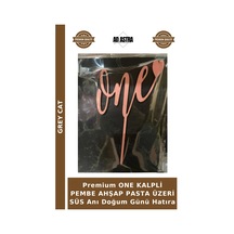 Premium One Kalpli Pembe Ahşap Pasta Üzeri Süs Anı Doğum Günü Hatıra