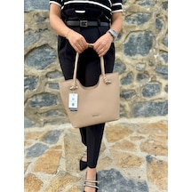 Just Polo Günlük Kombinlere Uygun Kadın Yeni Sezon Yumuşak Deri Lüks El Çantası Shopper Vizon