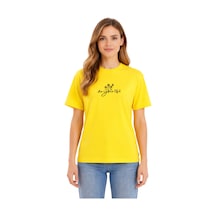 Unisex Oversize Sarı Tişört %100 Pamuk Beyoutiful Çiçek Baskılı Salaş Streetwear Kadın Erkek T-shirt Sarı