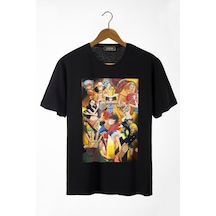 Kalic Studio Unisex Siyah Önü Anime Baskılı Oversize Pamuklu Siyahorj187