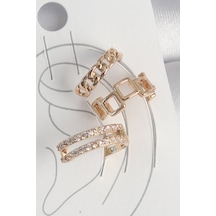 Pirinç Gold Renk Zirkon Taşlı Kare Zincir Model Kadın Kıkırdak Küpe - Tj-bkp10588 Çok Renkli