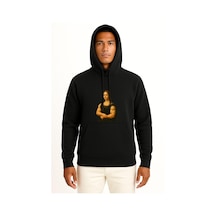 Bahriyeli Collection Kapüşonlu Mona Lisa Tablosu Kaslı Fitness Göğüs Baskılı Unisex Sweatshirt Siyah