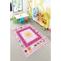 Pembe Kaymaz Tabanlı Eğitici Harfli Çocuk Halısı Ar241n11