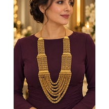 Altın Rengi Çok Sıralı Yıldız Motifli Gösterişli Kadın Madonna Kolye 60 65 Cm Renkli