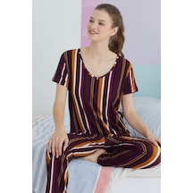 Siyah İnci Kakorse Pamuklu Örme Pijama Takım Çok Renkli
