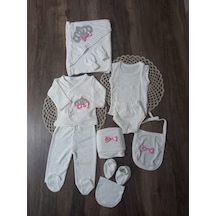 Petite Ponpon Baby 10 Lu Hastane Çıkışı Seti Kraliçe Taçlı Pembe Beyaz - Pembe