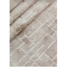Nesrin Modern Kabartmalı Tuğla Desenli Lüks Kaymaz Jel Taban Halı Krem
