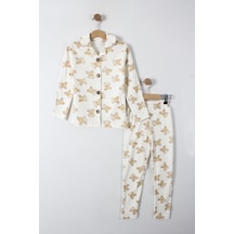 Trendimizbir Sevimli Ayıcık Baskılı Düğme Detaylı Pijama Takımı 2 Parça-4056-beyaz-sarı