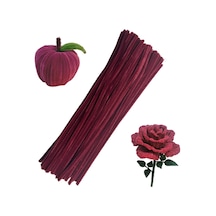 25 Adet Bordo Şönil, Çiçek Yapımına Uygun Bordo Renk Tüylü Tel, 30 Cm 6mm