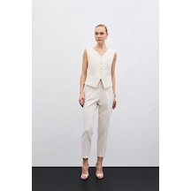 Sateen Yüksek Bel Pensli Pantolon - Bej-135708 Bej