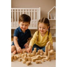 Ahşap Mini Blok Seti 102 Parça Eğitici Yapı Oyunu, Montessori İnce Motor Gelişim Oyuncağı