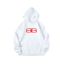 Startmore Unisex Erkek/kadın Bb Renkli Özel Baskılı Oversize Kapüşonlu Sweatshirt Beyaz Beyaz