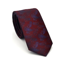 Gaffy Lacivert Şal Desenli Bordo Dokuma Kumaş Mendilli Slim Fit Kravat // Sdk-2507-3 Bordo
