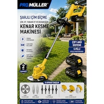 Pro Müller Profesyonel 21 V 5 Ah Teleskopik Uzatmalı Kömürsüz Turbo Motor Çift Akülü Ot Çalı Biçme Tırpanı