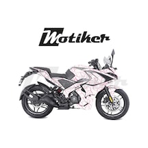Bajaj Pulsar Rs200 Beyaz Zemin Üstüne Pembe Şimşek Tasarımı Sticker Etiket Modeli