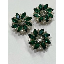 Taşlı Düğme /taşlı Klipsli Düğme/ 3 Lü Set/ 2,5 Cm Zümrüt